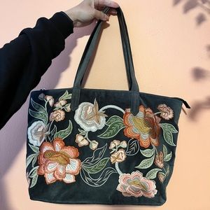 Chico’s Blue Velvet Floral Embroidered Shoulder Bag Purse